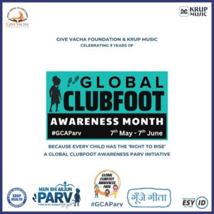 "Global Clubfoot Awareness Month" is an initiative by Dr. Krupesh Thacker and Dr. Pooja Thacker, operating under the auspices of the Give Vacha Foundation NGO, led by Dr. Shashikant Thacker. As an integral component of the Global Clubfoot Awareness Parv initiative, this month-long project commences on May 7th, coinciding with the birthday of Clubfoot warrior Parv Thacker, who serves as the Global Ambassador of Global Clubfoot Awareness Parv.