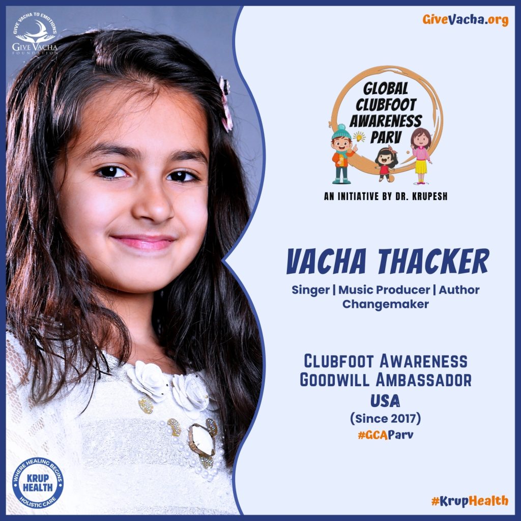 Clubfoot Awareness Goodwill Ambassador USA Vacha Thacker Krup Health Give Vacha Foundation.